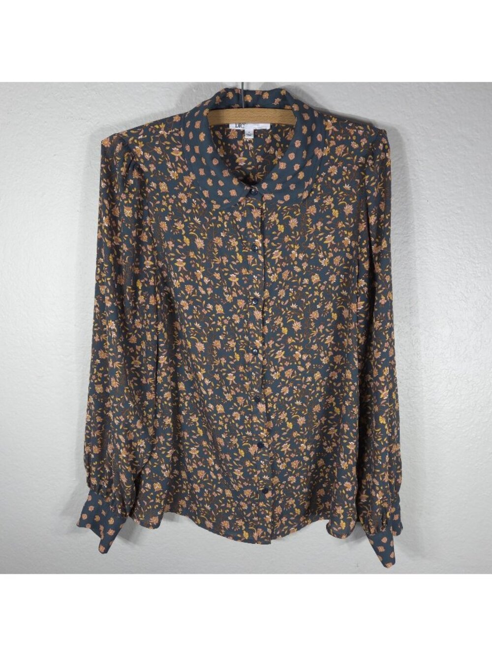 DR2 Daniel Rainn Floral Club Collar Button Front Tunic Shirt Long Sleeve Size M